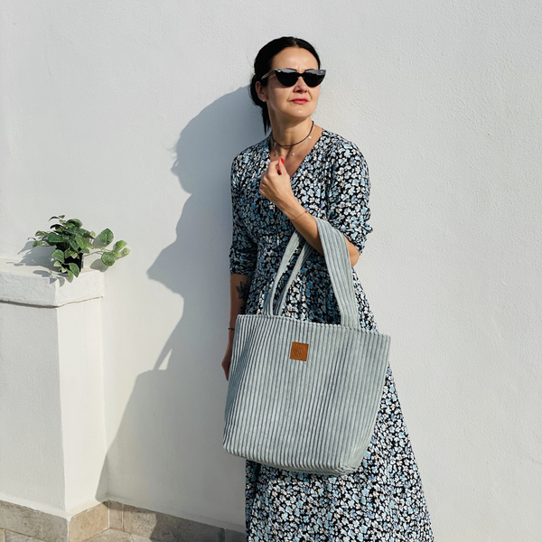 Large corduroy bag "Mili City Vibes" - blue