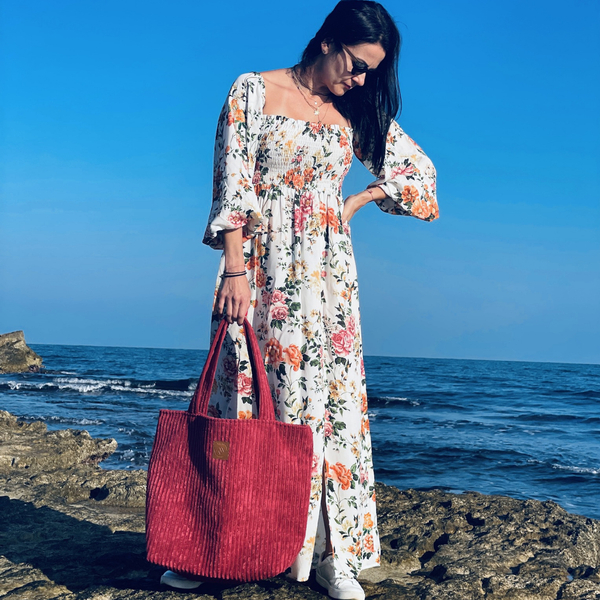 Große Cordtasche "Mili City Vibes" - rot