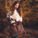 Torba shopper z weluru tapicerskiego "Mili City Vibes" - brązowa