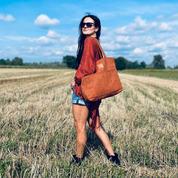 "Mili City Vibes" shopper bag - brown braid