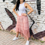 Asymetryczna spódnica z tiulu Maya - pudrowy róż