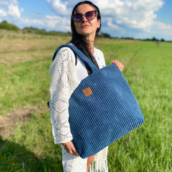 Large corduroy bag "Mili City Vibes" - navy blue