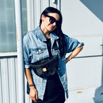 Nerka damska  "Mili Belt Bag M" - czarny jeans powlekany welurem