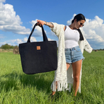 Große Cordtasche "Mili City Vibes" - schwarz