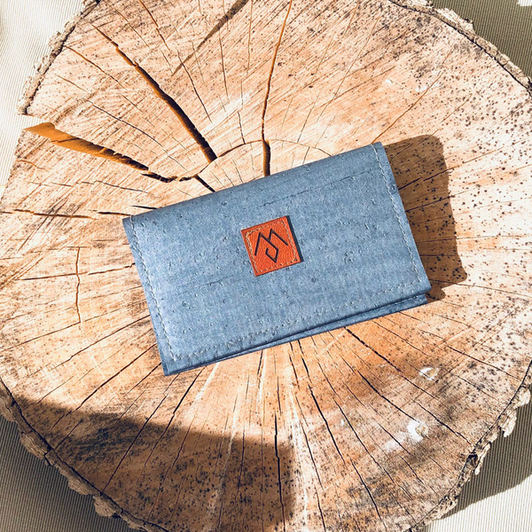 Case, card holder made of cork - steel blue