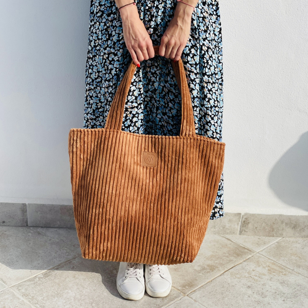 Große Cordtasche "Mili City Vibes" - braun