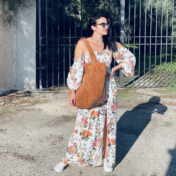 Large corduroy bag "Mili City Vibes" - brown