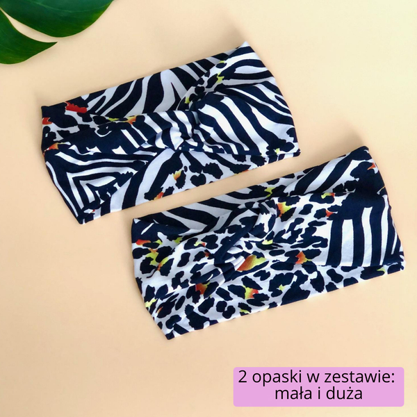 Bawełniana opaska do włosów z motywem zebry - zestaw