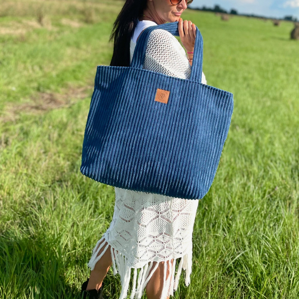 Large corduroy bag "Mili City Vibes" - navy blue