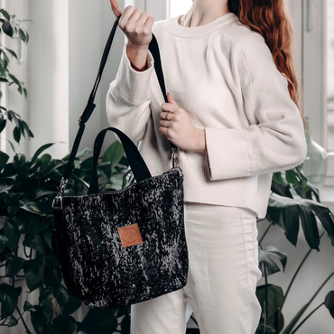 Torba shopper z weluru "Mili Basic" - czarny jeans