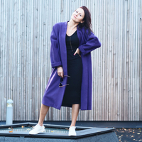 Płaszcz z flauszu z kominem - fioletowy rozmiar M